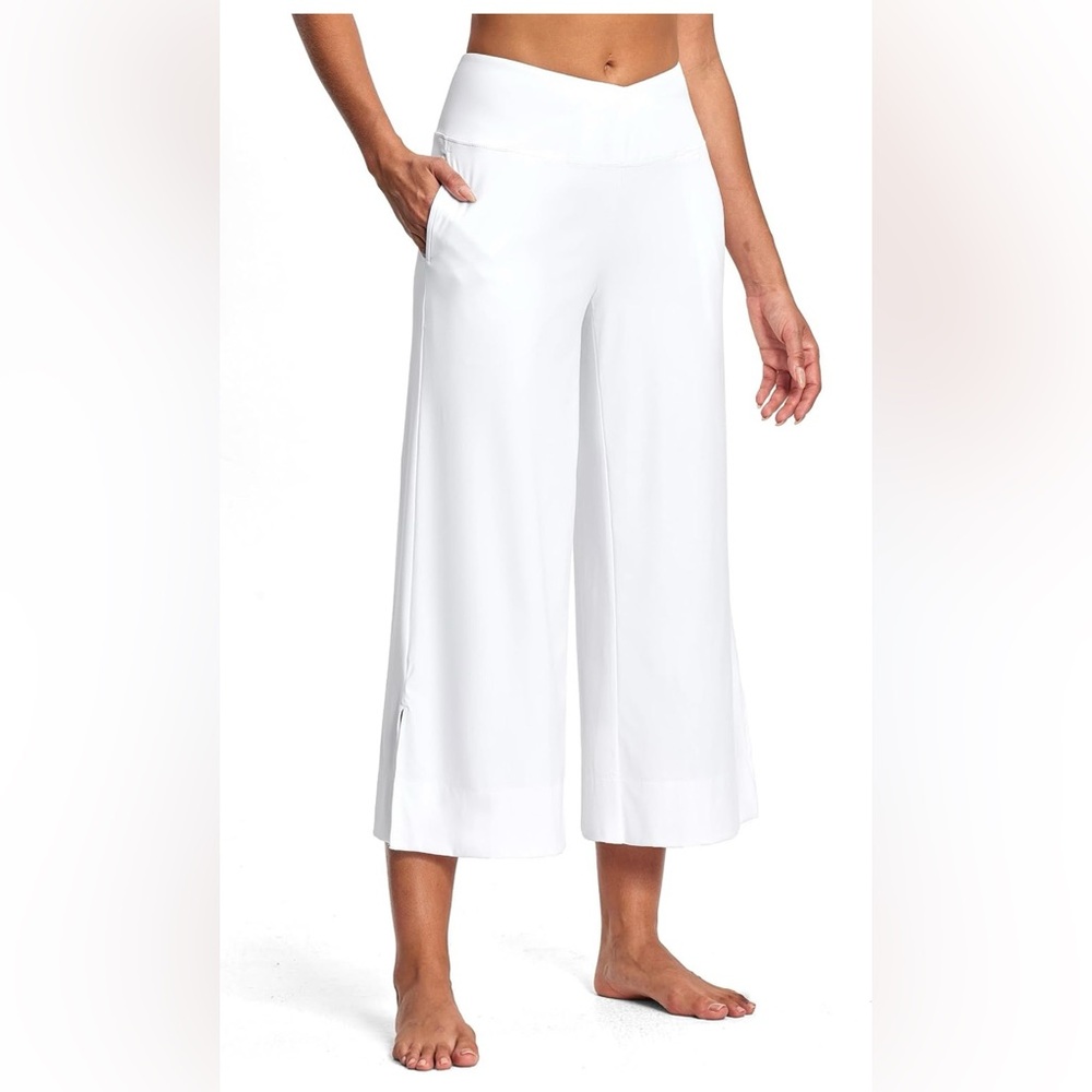 Women's High-Waist Wide-Leg Yoga Cropped Pants - White
